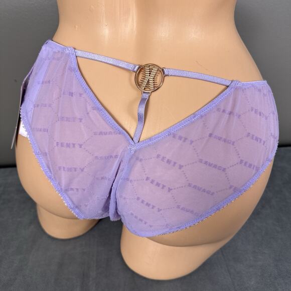 Savage X Fenty Panties Brazilian Cheeky Size Large Sheer Purple New Strappy - Picture 3 of 6